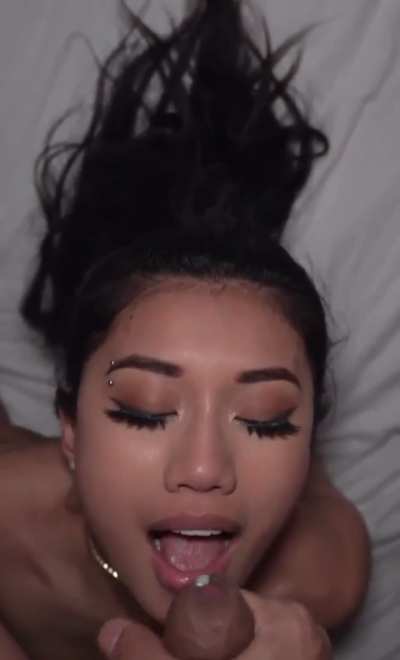 Mixed girl takes a thick load to the face!