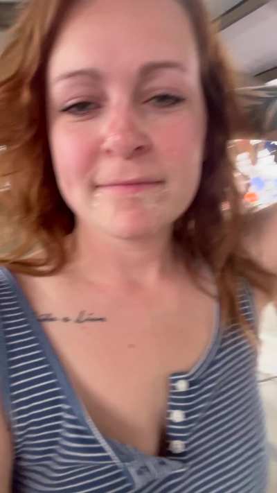 Outdoor facial and cumwalk!