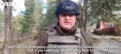 Oleksandr Markushyn, mayor of Irpin (suburb of Kyiv), makes a speech
