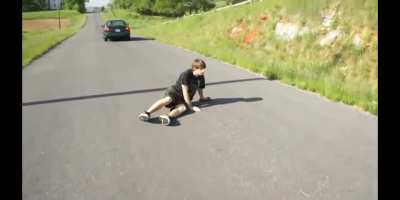 Trying to run and jump over a moving car