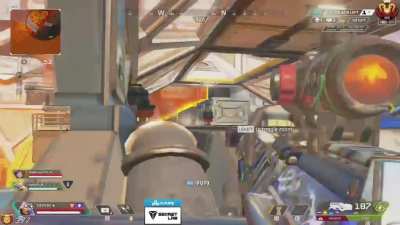 Caustic blocking Kraber headshot with a barrel