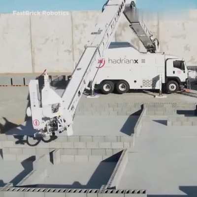 This block-laying robot, builds block structures from a 3D CAD model, producing far less waste than traditional construction methods