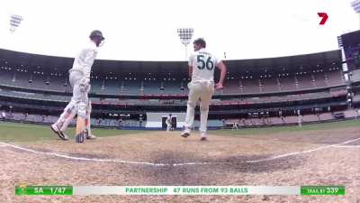 Starc to Bruyn, “Stay in your crease, it’s not that hard! The line’s there for a reason, mate”