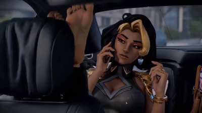 Backseat boss Domina taking calls with her feet up [Overwatch] (skulldeath)