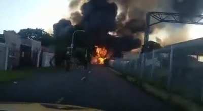 Massive explosion in Boksburg in South Africa as It&rsquo;s believed a petrol tanker went under the bridge at a Railway Street in Boksburg