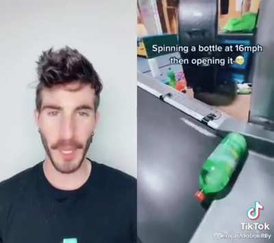 this is what happens when you spin a bottle at 16mph and then open it