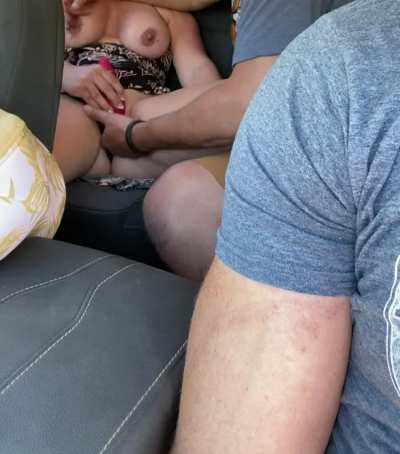 Hubby&rsquo;s friend making cum really hard in the back seat while we wait for a busy ferry!
