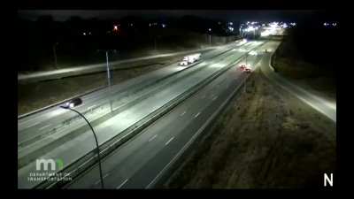 MNDOT video shows plane landing on 35W last night and colliding with a vehicle