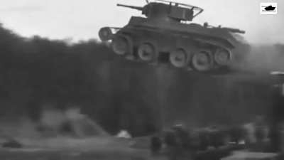 Captain Kulchytsky incredible jump in the tank BT-7, 1936. The tank flew 42 meters and wieghed 14 tons.