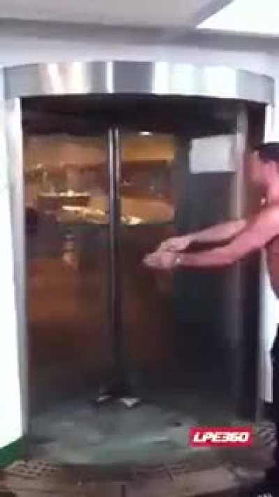 WCGW running through a rotating door