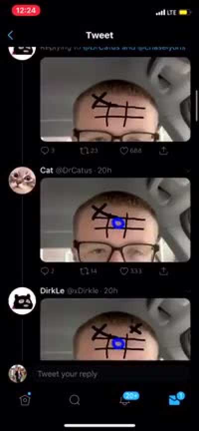 "They are playing Tic-Tac-Toe on my forhead"