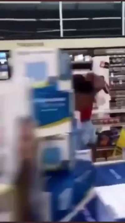 Woman angrily cleans store