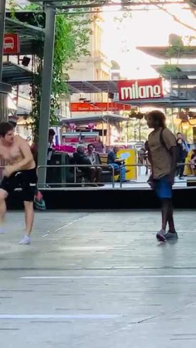 Saw a fight on the Queen St Mall today. Some good footwork but they won&rsquo;t make the UFC