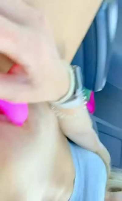 sexy blonde touching herself in her car