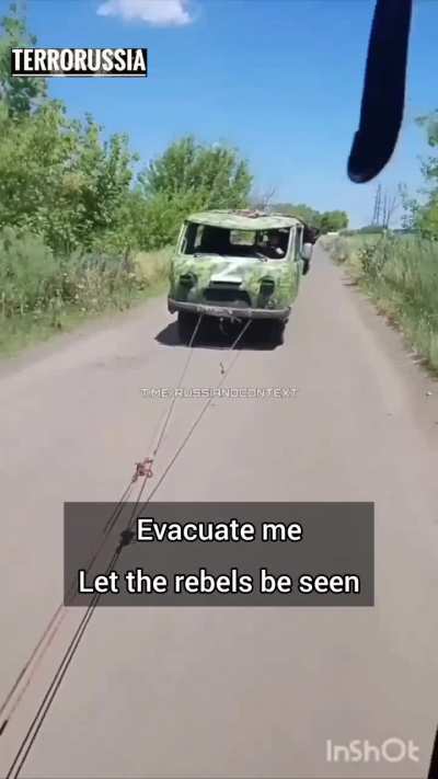 Russian "combat reconnaissance vehicle" UAZ-452, with no working brakes, crashes on its way to the front line.