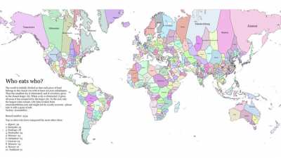 [OC] Animation in which cities and their territory are "eaten" by larger neighbors, until only one is left