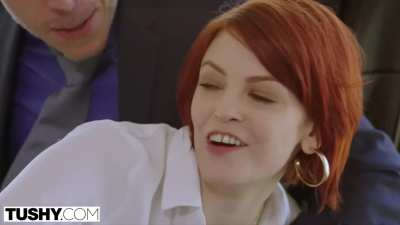 Redhead secretary spanked in the office