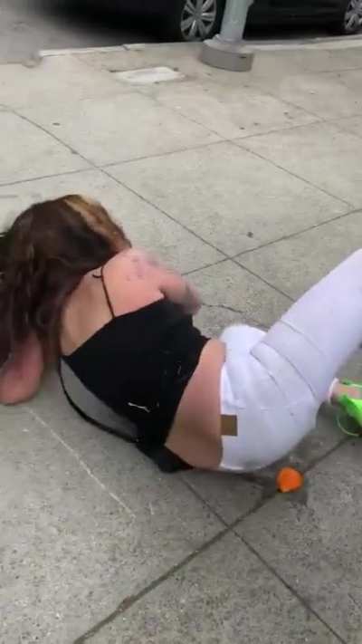 Woman freaks out she can't use a store bathroom without a mask on. Entered store anyway. Then proceeded to beat up homeless person.
