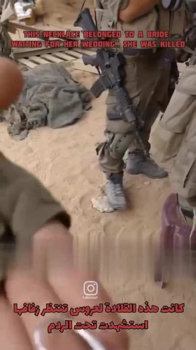 Just like the Russian army in Ukraine, Israeli soldiers post videos of them looting Palestinian homes. This one stole a silver necklace of a Palestinian girl that said "love, infinity" and will give it to his girlfriend. Just like they stole Palestinian l