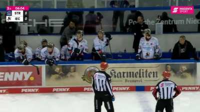 Head Coach Brad Tapper (Iserlohn Roosters, DEL) throws water bottles on the ice, receives game misconduct