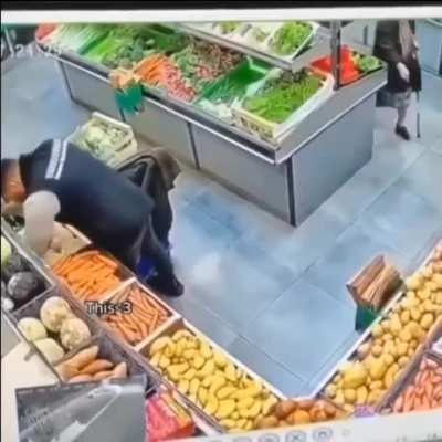 the old lady and this supermarket worker have a routine where they standoff with each other
