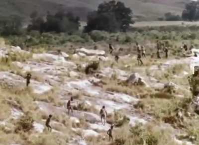 Two isolated tribes in West Papua going to battle with spears and arrows (Indonesia, 1963)