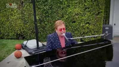 Elton John sings(?) "I'm Still Standing", 2020