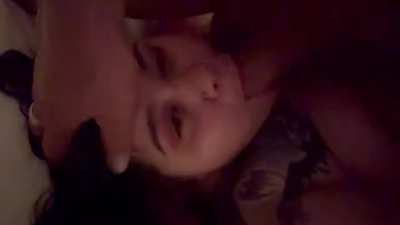 Fucking her throat like a pussy while she lays on her back like a slut