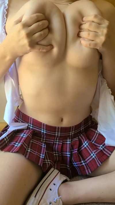 i love how easy it is to reveal my perfect perky boobs in this school girl's uniform (18f)