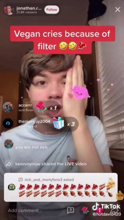 Vegan cries over filters