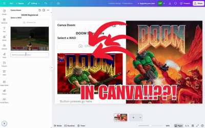 Doom running in Canva (graphic design website)