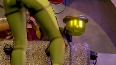 Jabba keeps Slave Leia close and licks her face while Oola is thrown down the Rancor Pit after dancing for the Hutt (PN34)