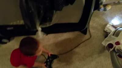 My son thought he was controlling the vacuum cleaner with the Xbox controller