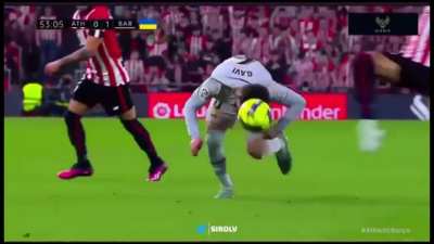 It's been three times so far that Gavi dangerously uses his head to reach the ball.