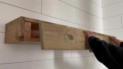 Floating shelf with magnetic storage space. Wife was going to get one on Etsy, but I don&rsquo;t think any had this feature
