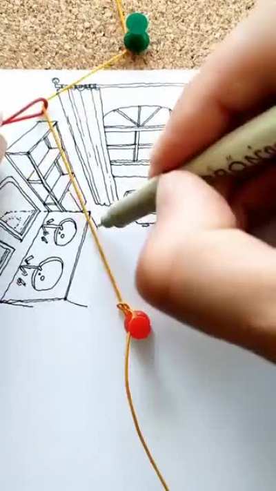 Drawing 2 point perspective with an elastic band