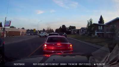Chrysler 300 runs straight through turn lane to cut me off, causes 4 car pileup, flees. Only audio is NSFW.