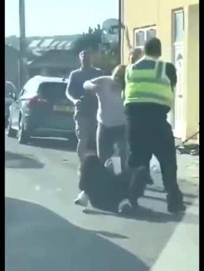 Sweep the leg and taser to the tiddi. Just like they teach in the academy!