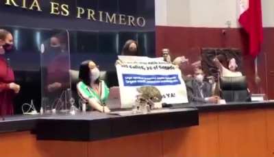 Mexican senator tried to destroy a banner asking for cancer treatments for children