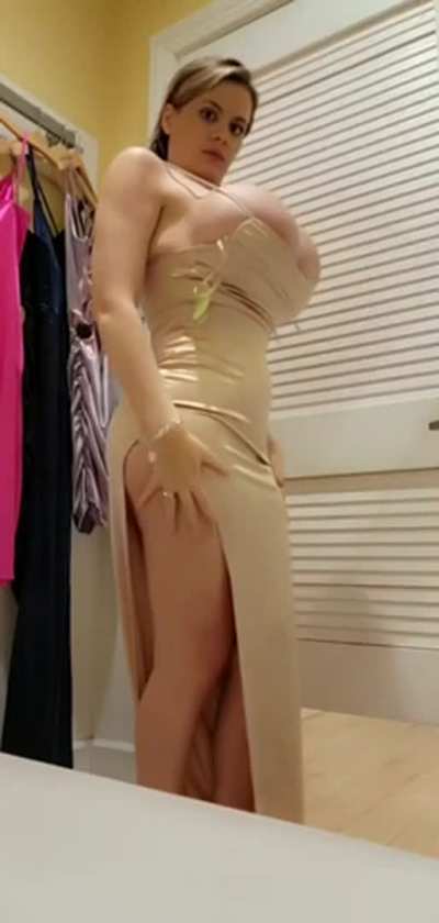 My huge fake tits and big fake ass stretching this dress to the max