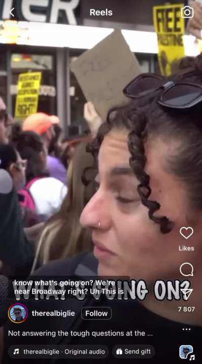 Asking "hypothetical relationship questions" about dead parents at a rally supporting Palestine. 