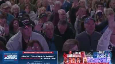 Opening prayer today at Eric Trump and Michael Flynn&rsquo;s QAnon event.
