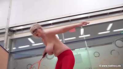 Casey's Flopping Saggy Tits Playing Tennis