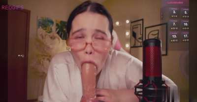 Slut with glasses deepthroats your cock POV