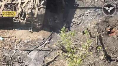 UA 47th Mechanized Brigade's "Strike Drone Company" spotted three Russian soldiers positioned against the side of a ruined building. An FPV strike drone severely injures two of the three hostile soldiers, and lightly injures the third. Published July 10, 