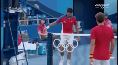Poor sportsmanship from Djokovic during the match against PCB which he lost. a few days after his "pressure is privilege" comment
