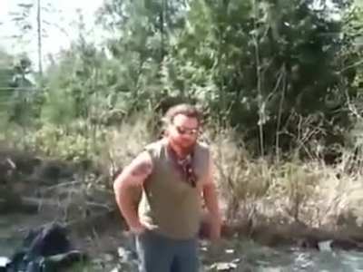 Man is unaware the 5 gallons of gasoline he poured has created an explosive bomb