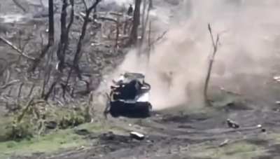 Ukrainian drone watches a Russian tank taken out after being hit by FPV drones while it was attempting to attack a Ukrainian position 