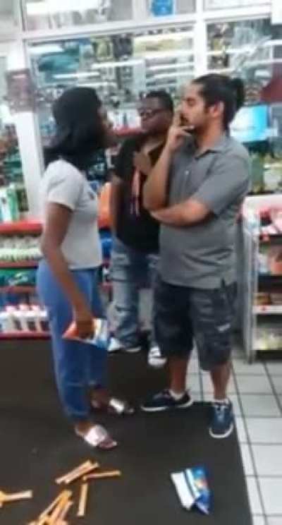 Belligerent Woman spits on store owner because he told her kids to stop running around grabbing chips&hellip;