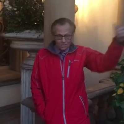 Larry King with an enigmatic message from the Cedars Sinai Medical Center in Los Angeles